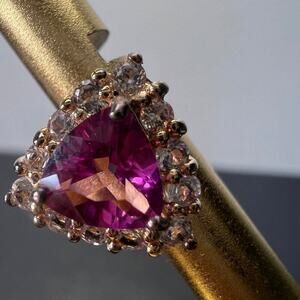 Pink topaz and zircon halo stud earrings in rose gold over sterling silver